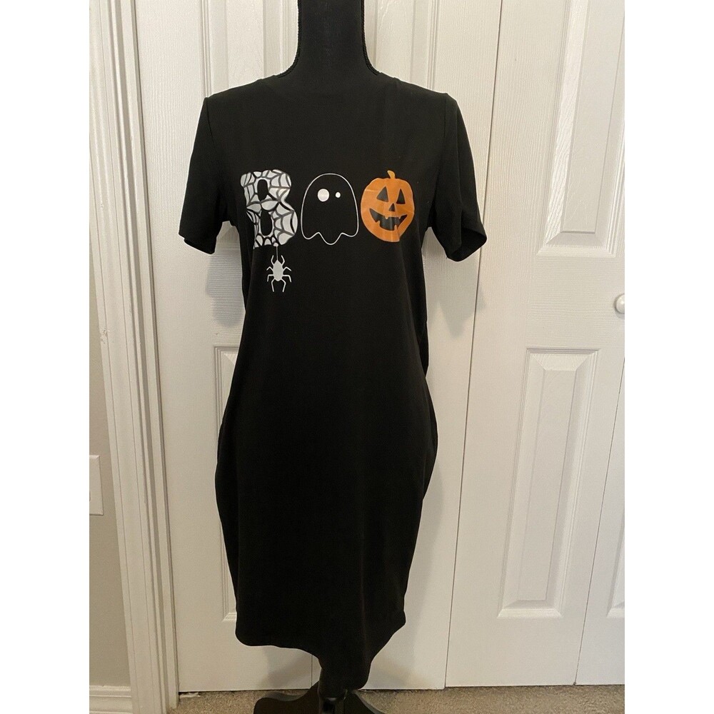 Women’s Halloween “Boo!” Graphic Black Sleepshirt, LM Polyester Jersey